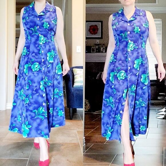 VTG Miss Dorby Blue and green  Hawaiian casual Dress. - Picture 3 of 14